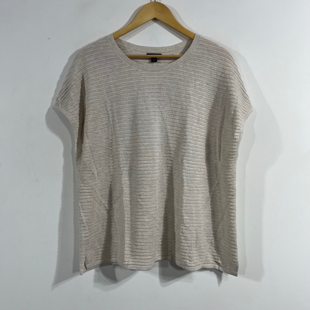 J. Jill Wearever Parisian Pointelle Knit Short Sleeve Sweater XL Petite Boho